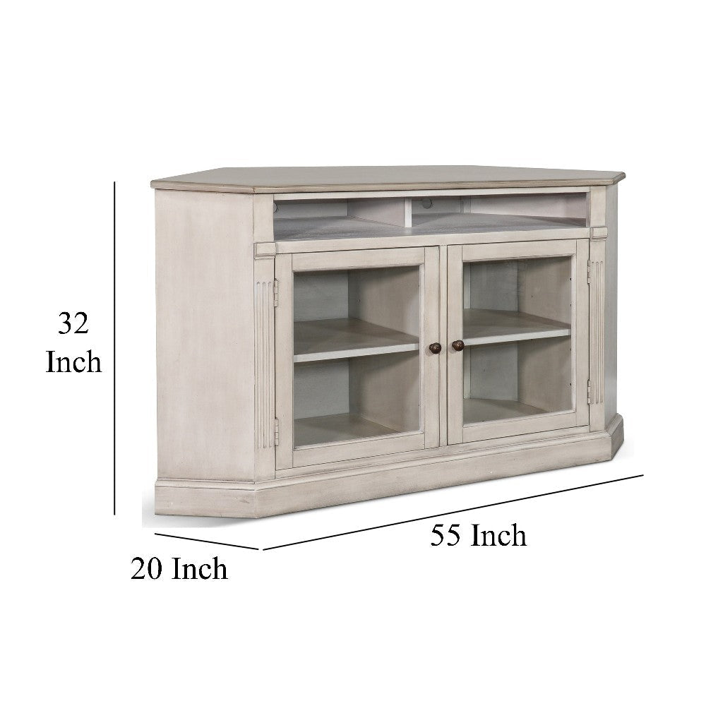 Sain Corner TV Media Console 6 Shelves 2 Glass Door 55’’ Taupe Wood BM325542