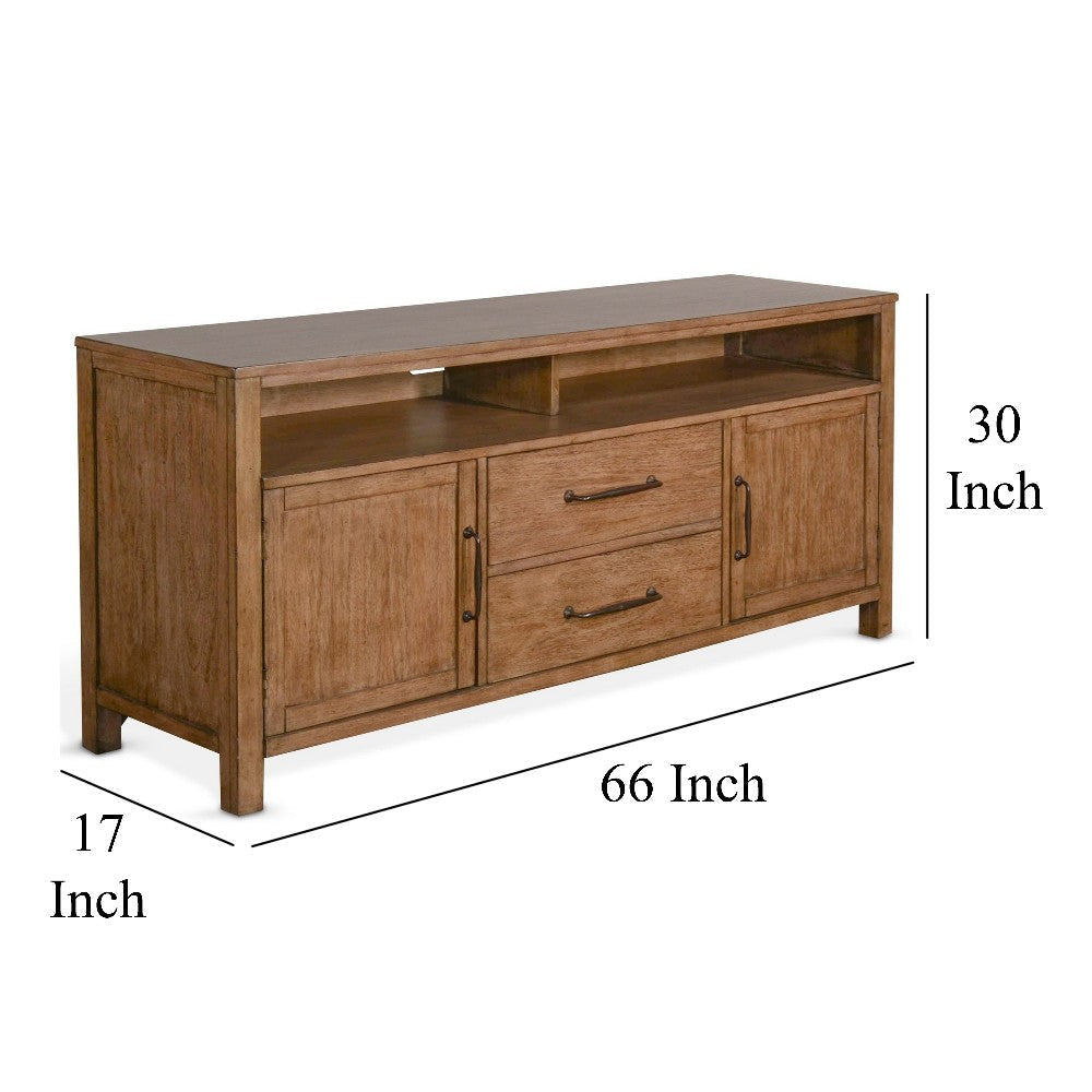 Yael TV Media Console 4 Shelves 2 Drawers Light Brown Wood 66’’ BM325544