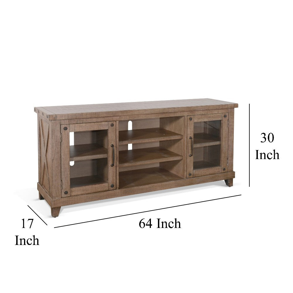 Anva TV Media Console Shelves Doors Light Brown Mahogany 64’’ Top BM325545