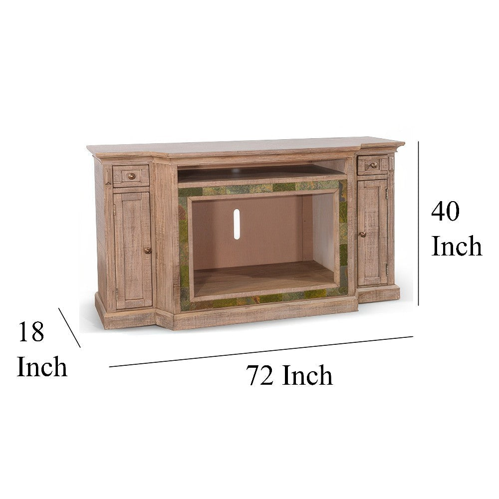 Desy TV Media Entertainment Console Slate Inlay Light Brown Wood 72’’ BM325561
