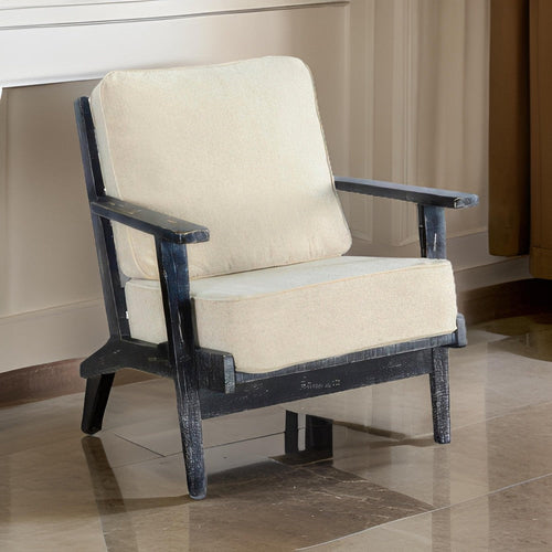 Rena Accent Lounge Chair, Slatted, Classic Distressed Black Solid Wood