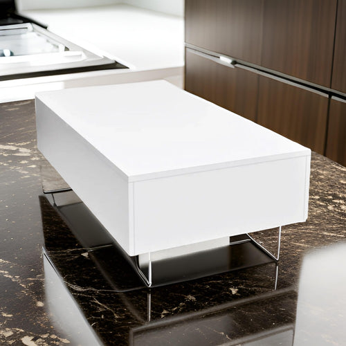 Coffee Table, High Gloss White, 33" Rectangular Modern Platform