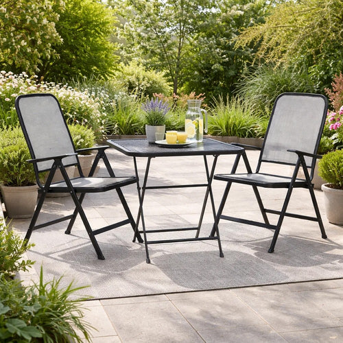 Zofi 3pc Outdoor Dining Chair and Table Set, Foldable Mesh Gray Metal