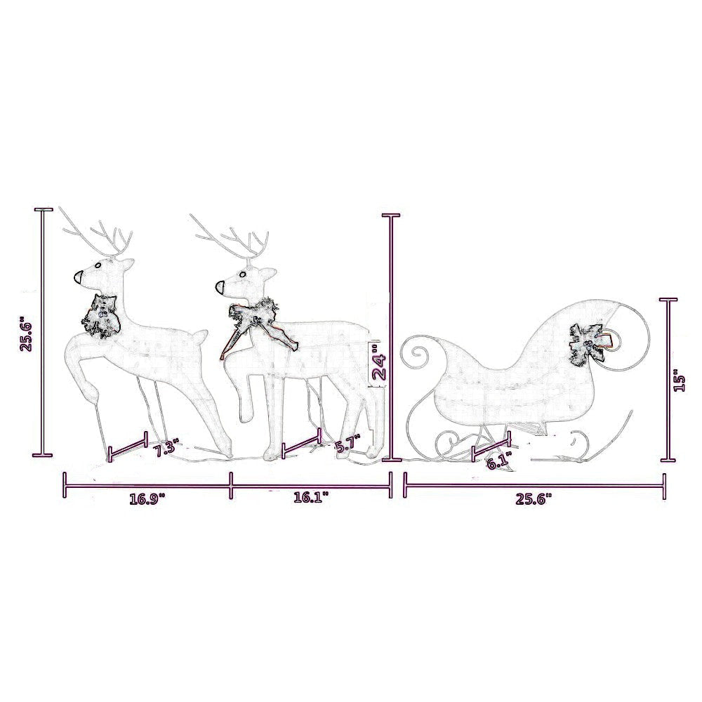 4pc Outdoor Reindeer n Sleigh Christmas Decoration 100 White LEDs BM325602