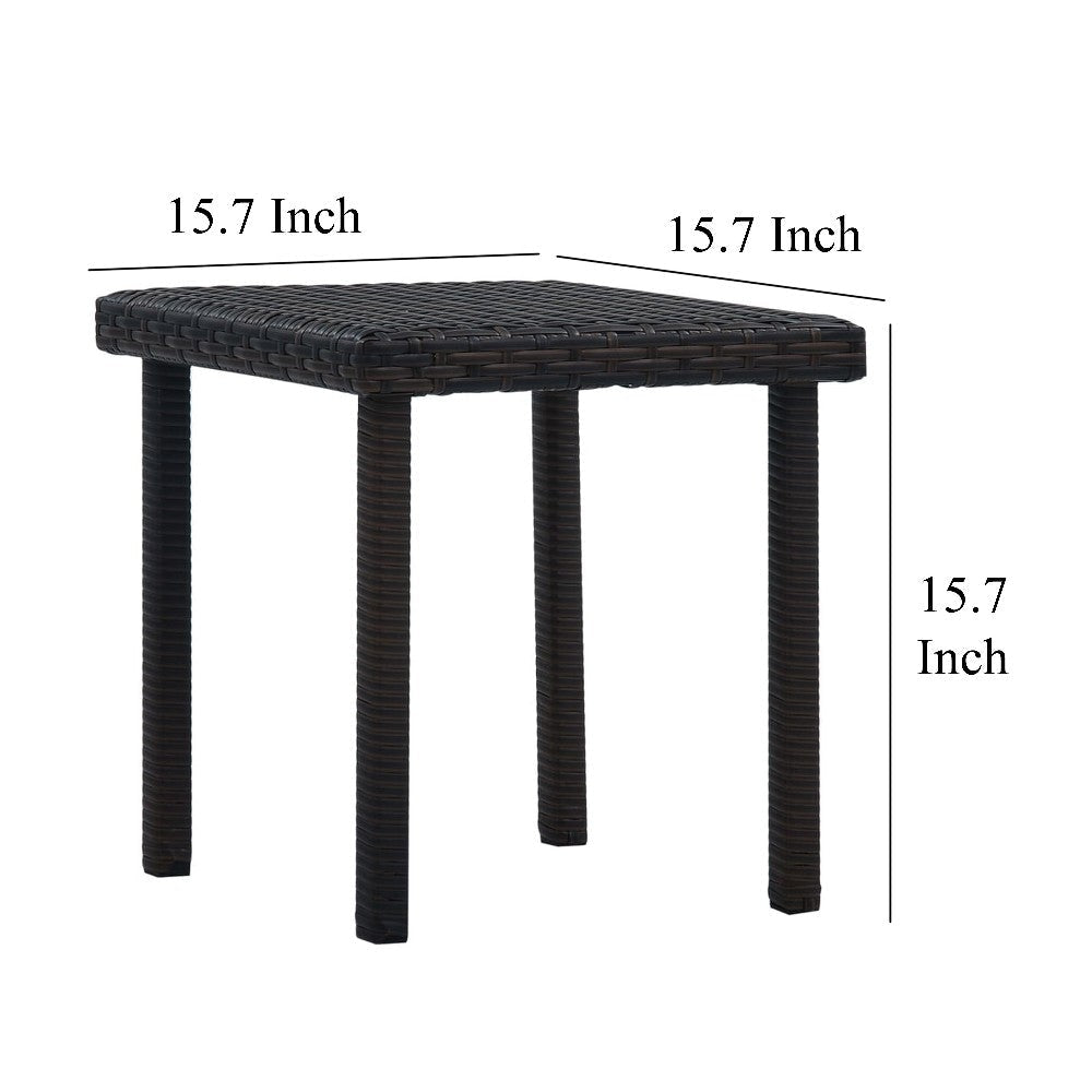 Outdoor Patio Side End Table 16’’ Square Top Woven Brown Poly Rattan BM325619