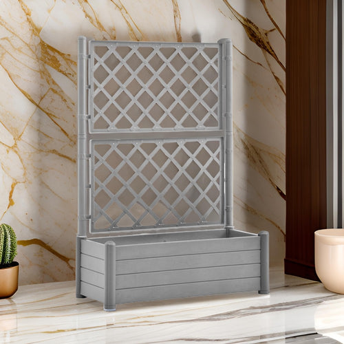 Simi Garden Flower Planter with Trellis, 17x40x56 Classic Stone Gray