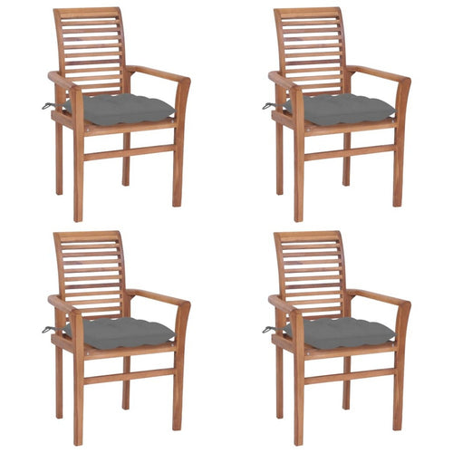 Lima Outdoor Dining Side Chair Set of 4, Brown Teak Wood, Gray Fabric