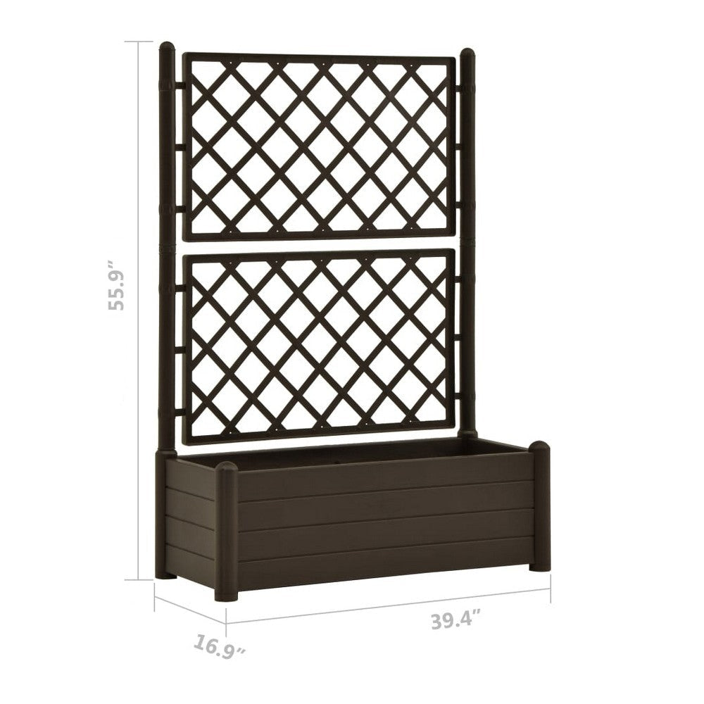 Garden Planter Flower Box with Trellis Mocha Brown Plastic Drainer BM325675