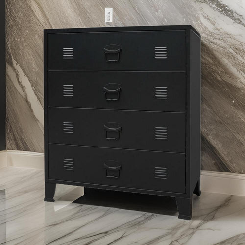 Storage Tall Dresser Chest, 4 Spacious Drawers, Black Metal Frame