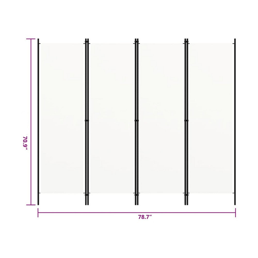 Folding Room Divider 79x71’’ White Fabric Black Iron Frame 4 Panel BM325679