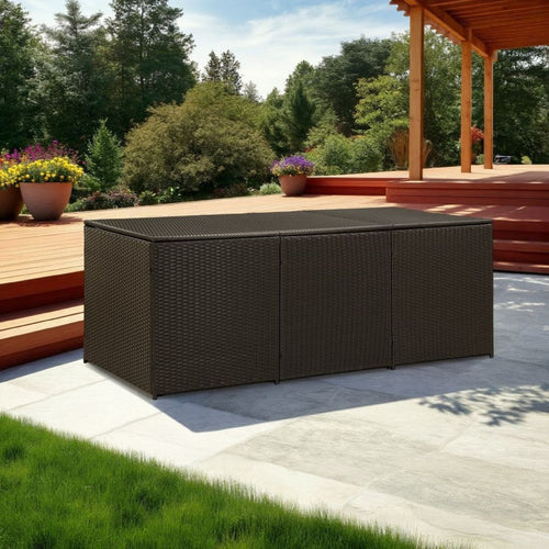Outdoor Storage Box, Brown Rattan, 71" Powder Coated Steel Frame