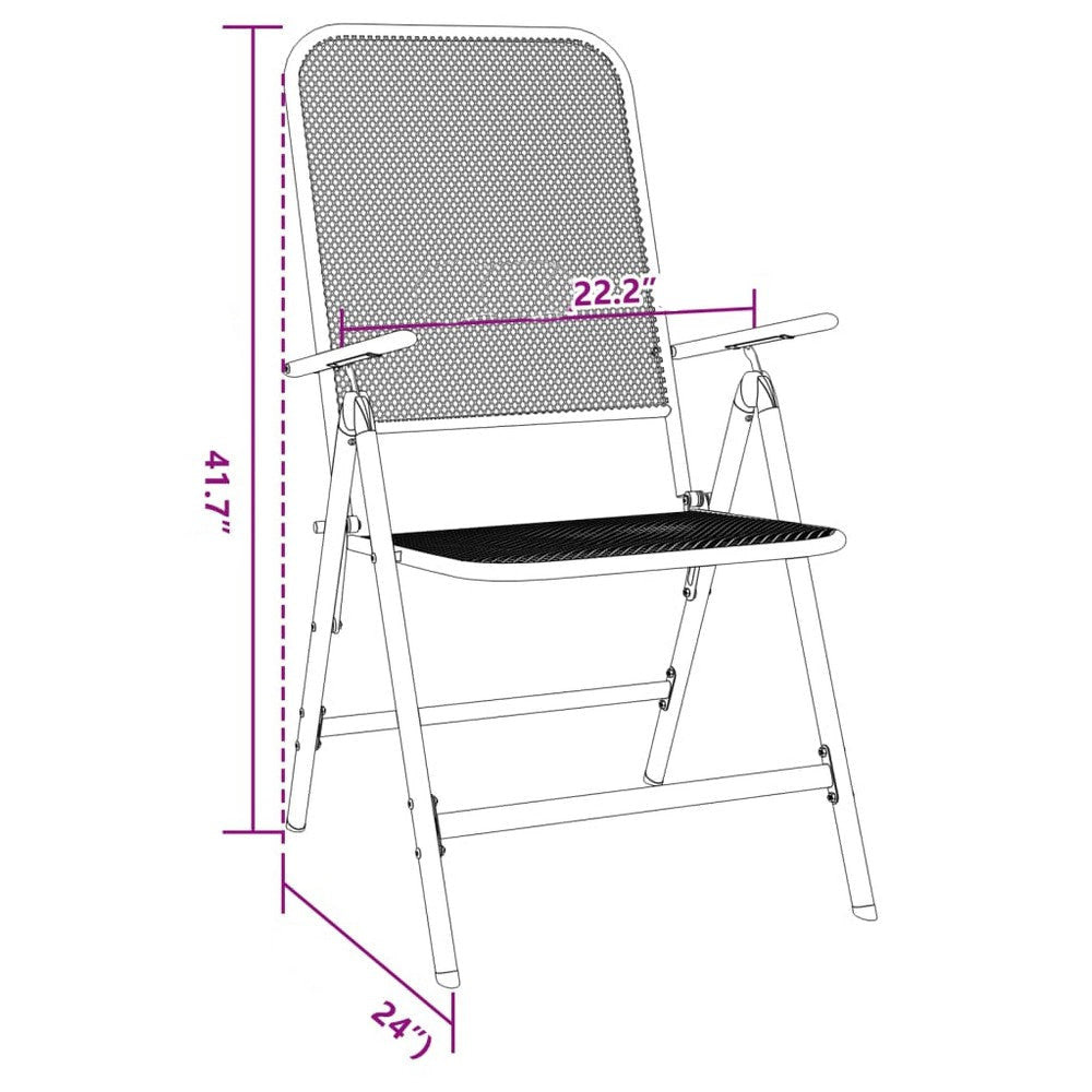 Ian Outdoor Foldable Chair Set of 2 Metal Mesh Design Dark Gray BM325761