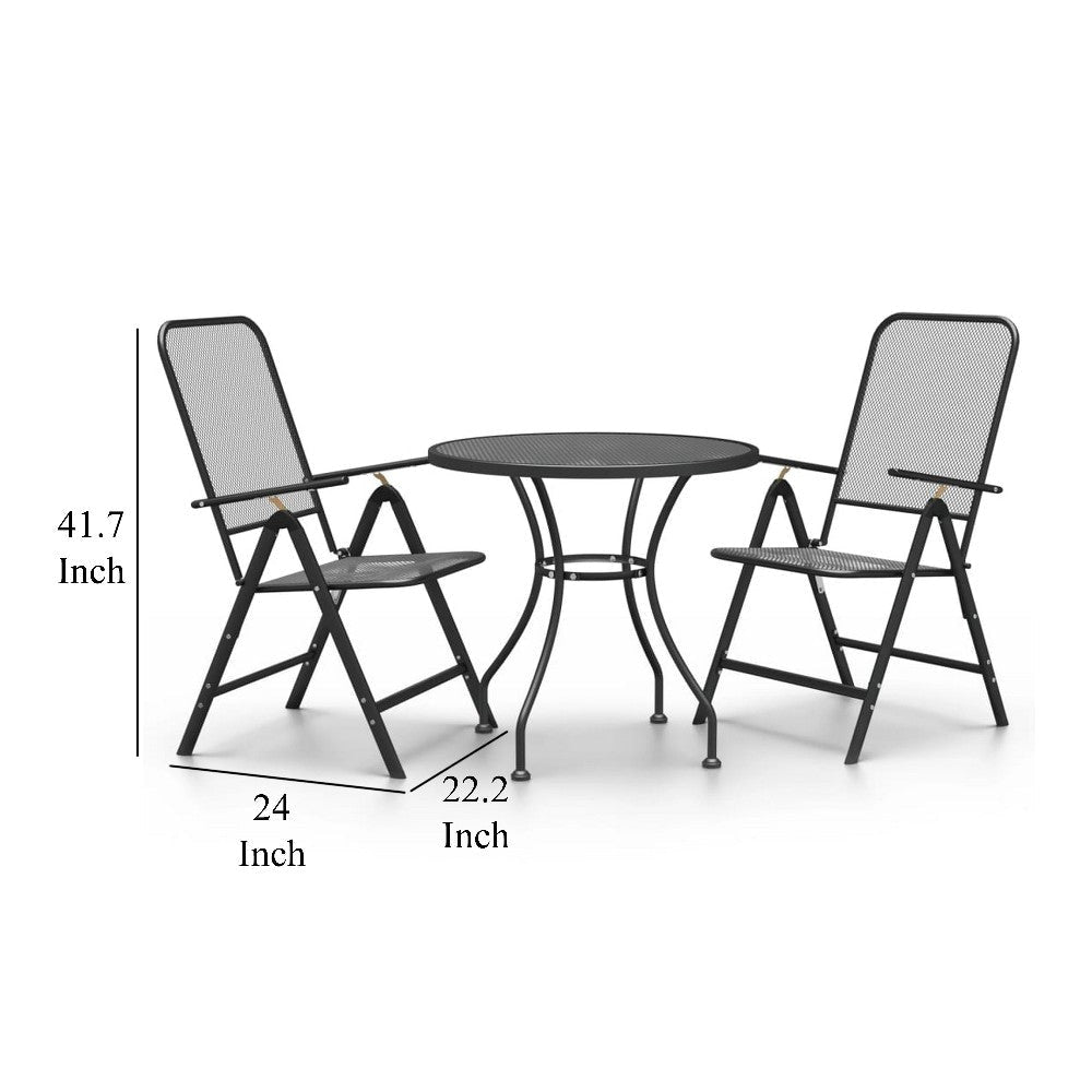Ian 3 Piece Patio Breakfast Table 2 Chairs Foldable Set Black Metal BM325762