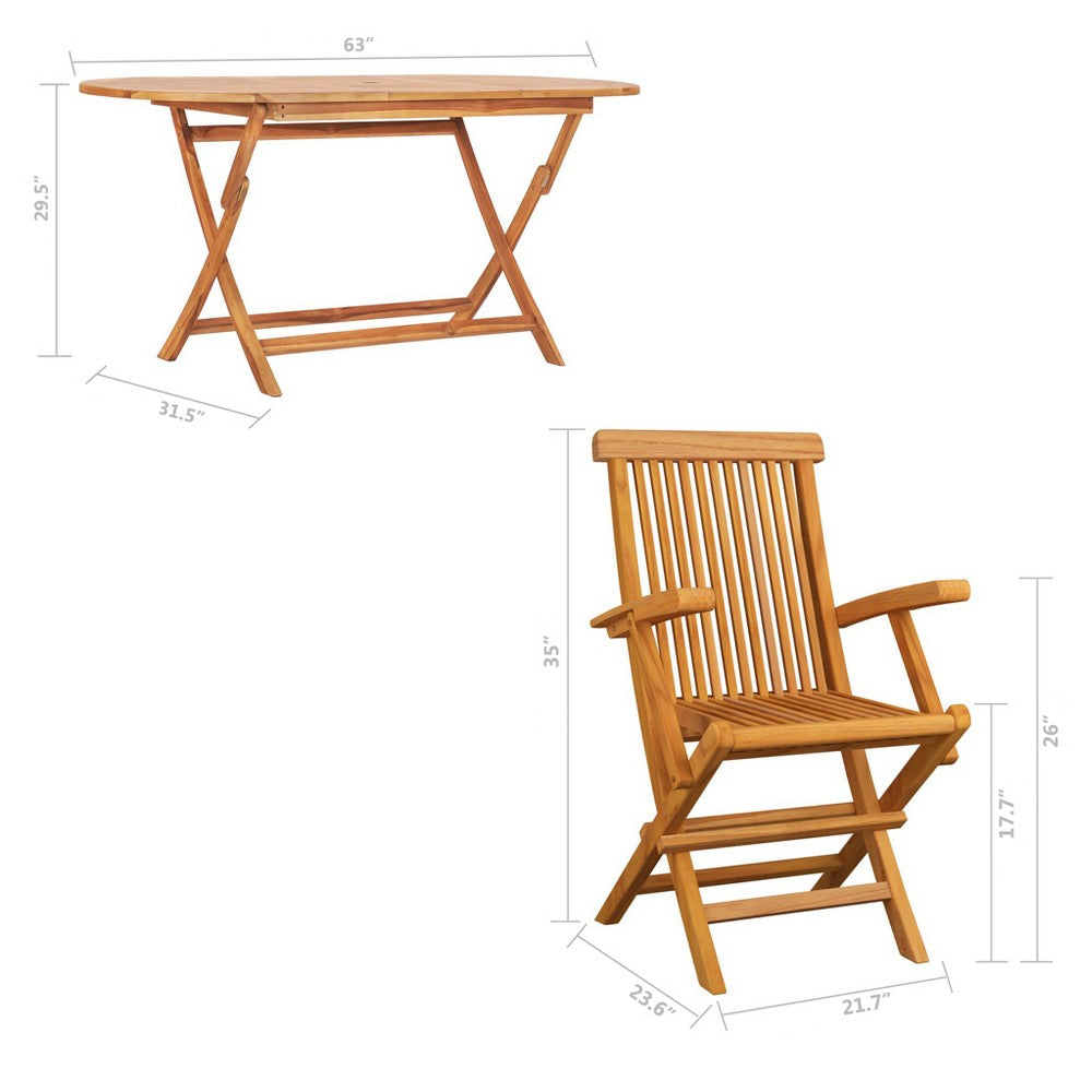 Sam 9pc Outdoor Dining Table Set 8 Folding Chairs Brown Teak Wood BM325766