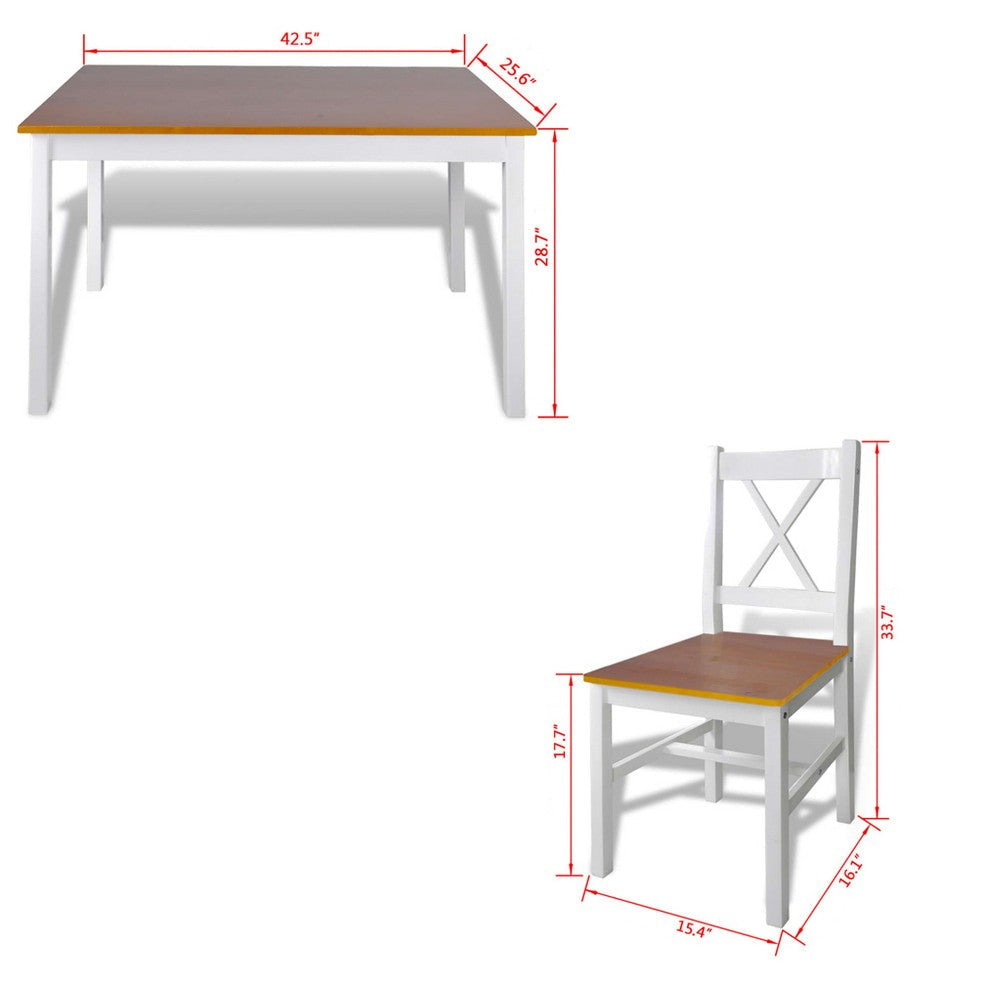 5pc Dining Table Set 43’’ Rectangular 4 Chairs Brown White Wood BM325772