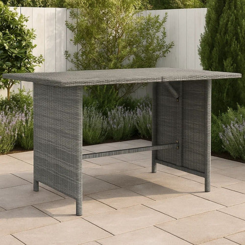 Outdoor Dining Table, 43" Rectangular Top, Dark Gray Poly Rattan