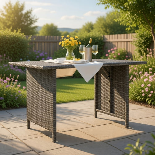 Outdoor Dining Table, 43" Rectangular Top, Dark Gray Poly Rattan