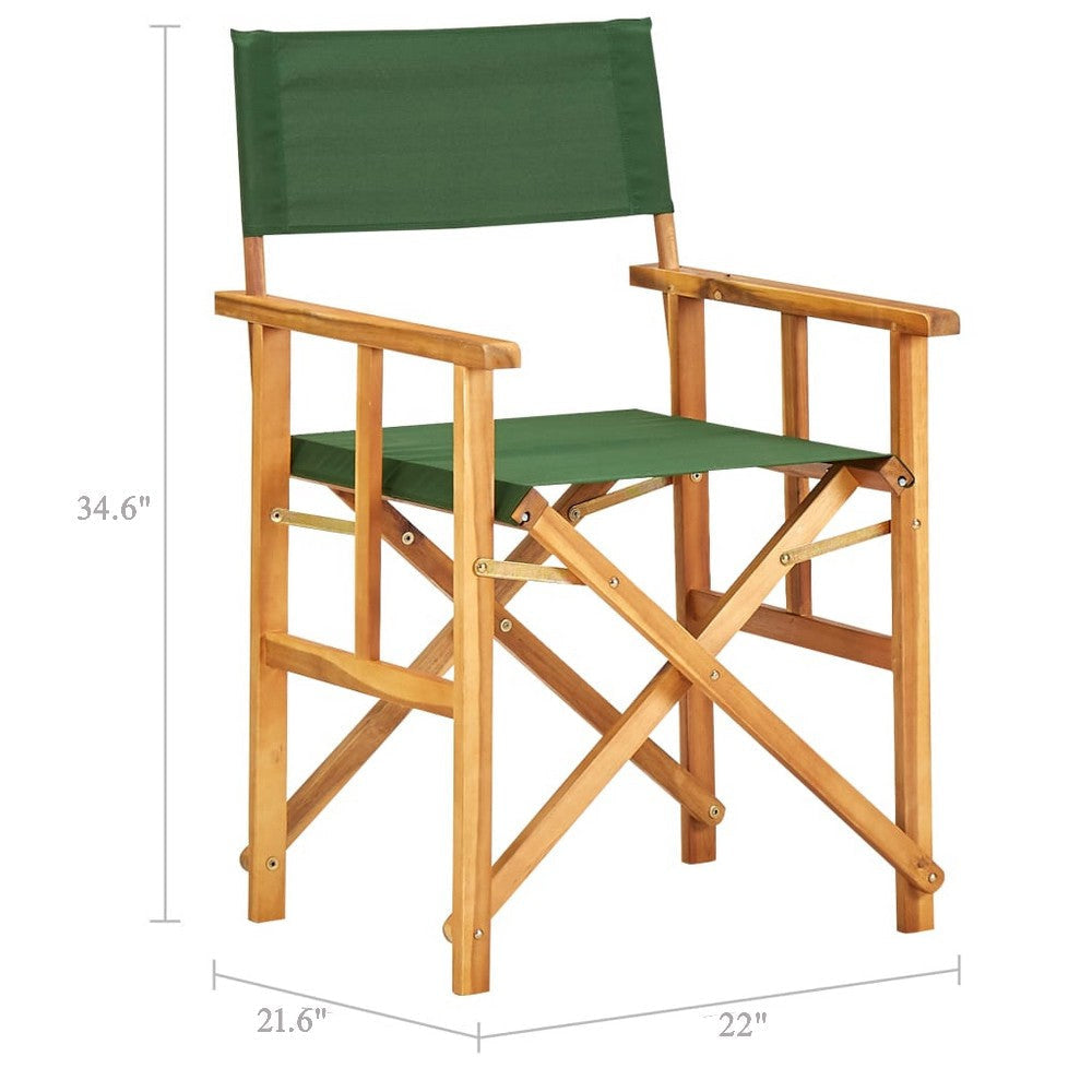 Folding Director’s Chairs Set of 2 X Shape Base Acacia Wood Green