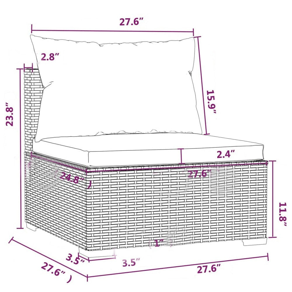 Joez Patio Armless Chair Modular Sofa Seat Square Poly Rattan Red BM325791