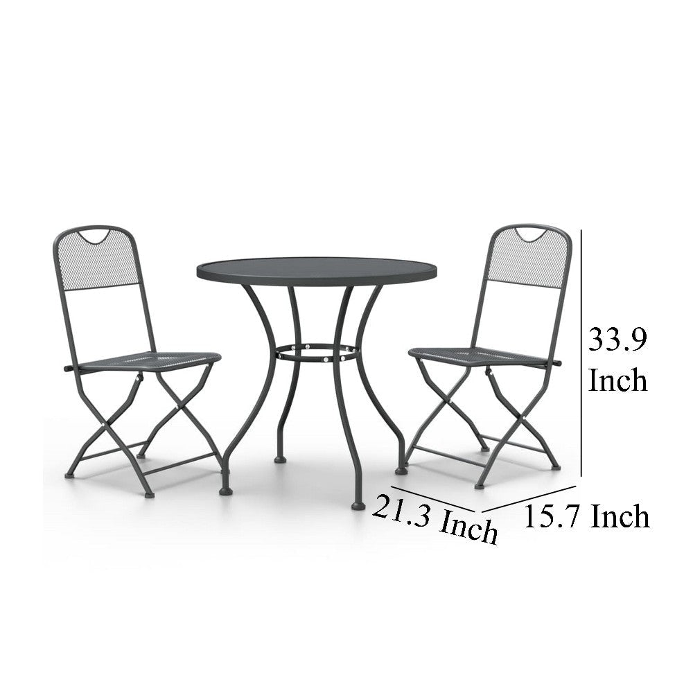 3pc Outdoor Dining Table Set 2 Side Chairs Round Top Black Metal BM325796