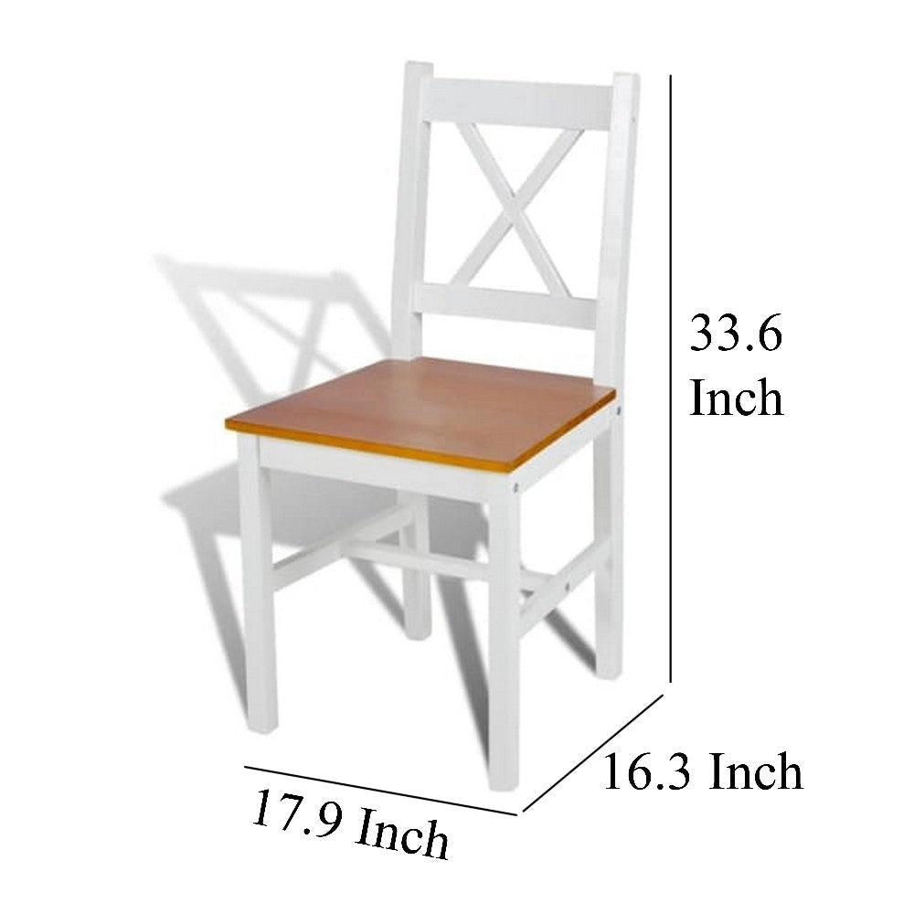 Outdoor Dining Side Chair Set of 4 Square Brown Pine Wood Seat White BM325798