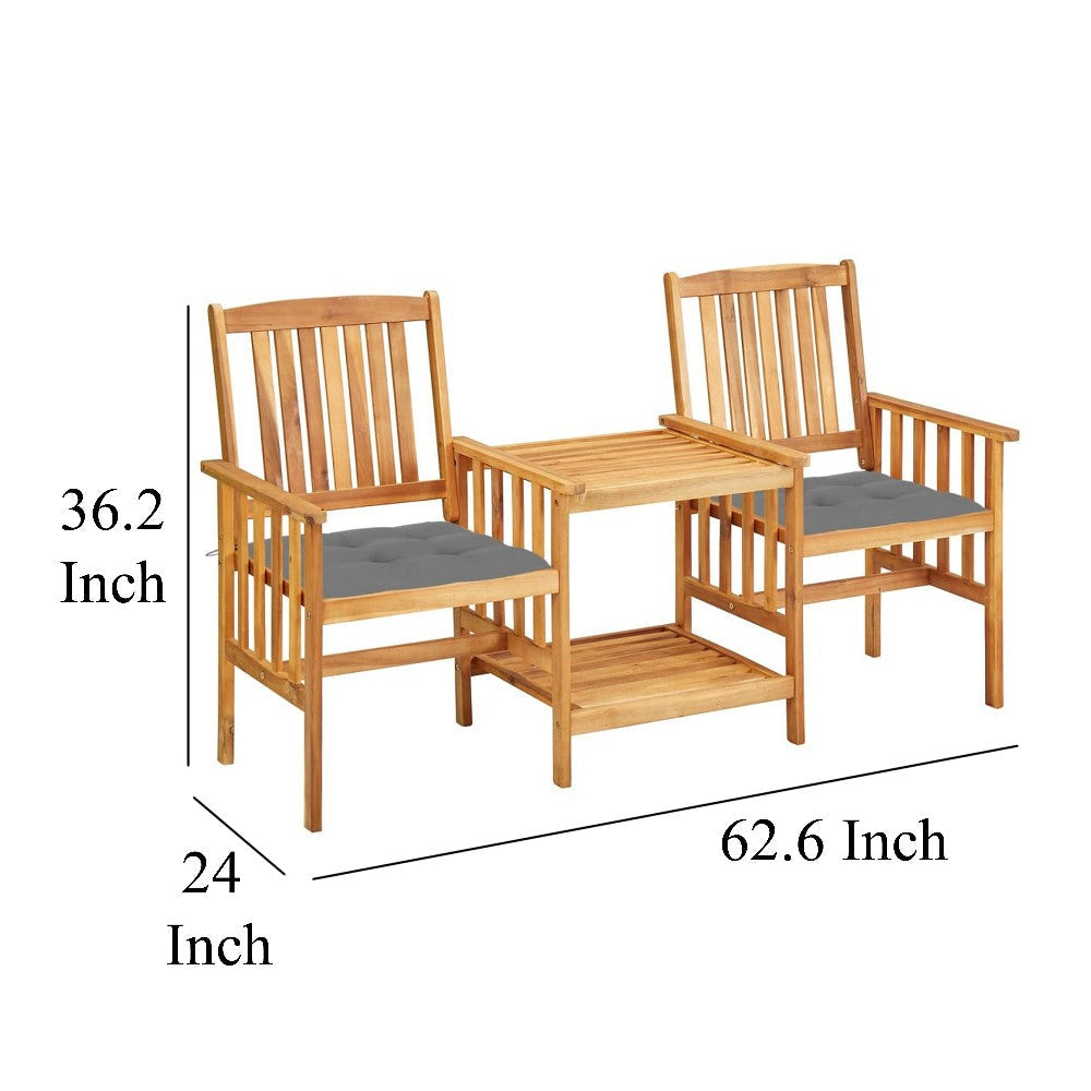 Outdoor 3 Piece Bistro Set Slatted Design Gray Fabric Brown Wood BM325814