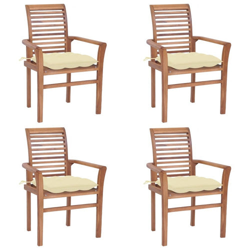 Lima Outdoor Dining Chair Set of 4, Brown Teak Wood, Cream Fabric