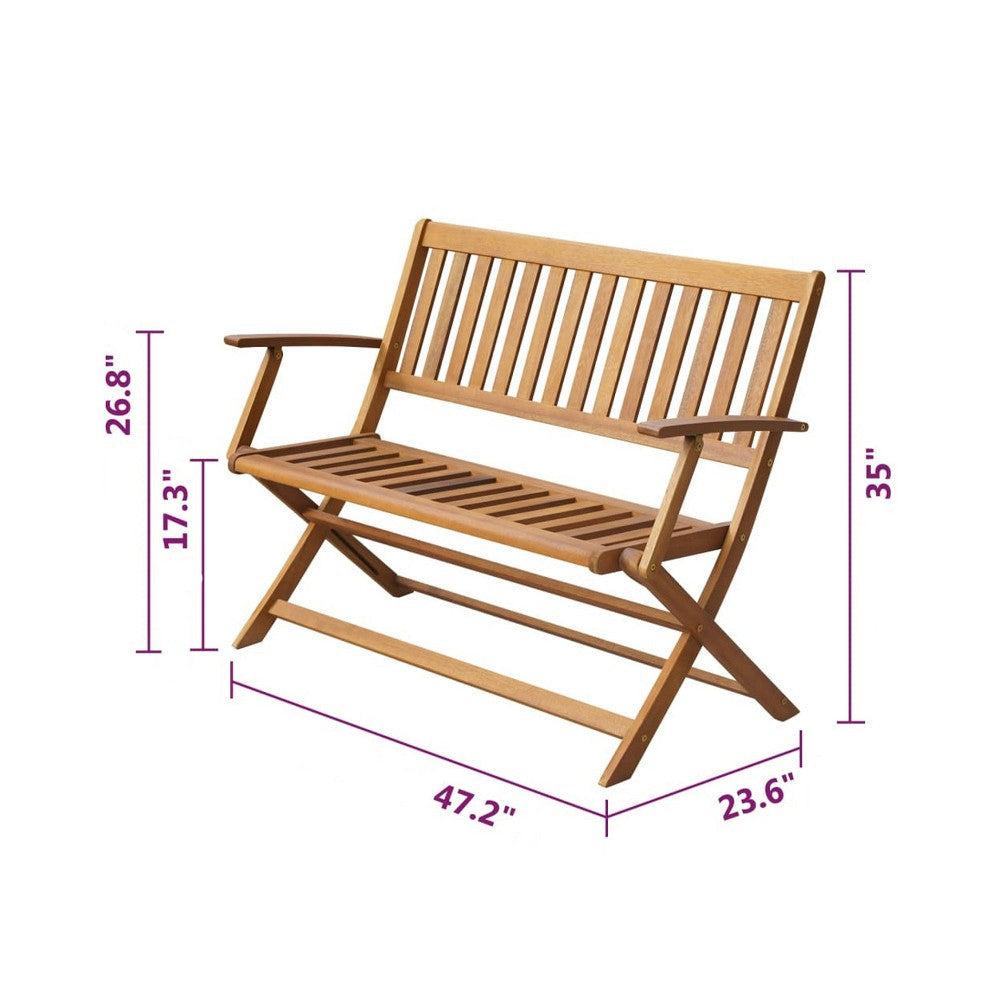 Jenny Outdoor Bench 47 Inch Brown Acacia Wood Folding X Cross Legs BM325834