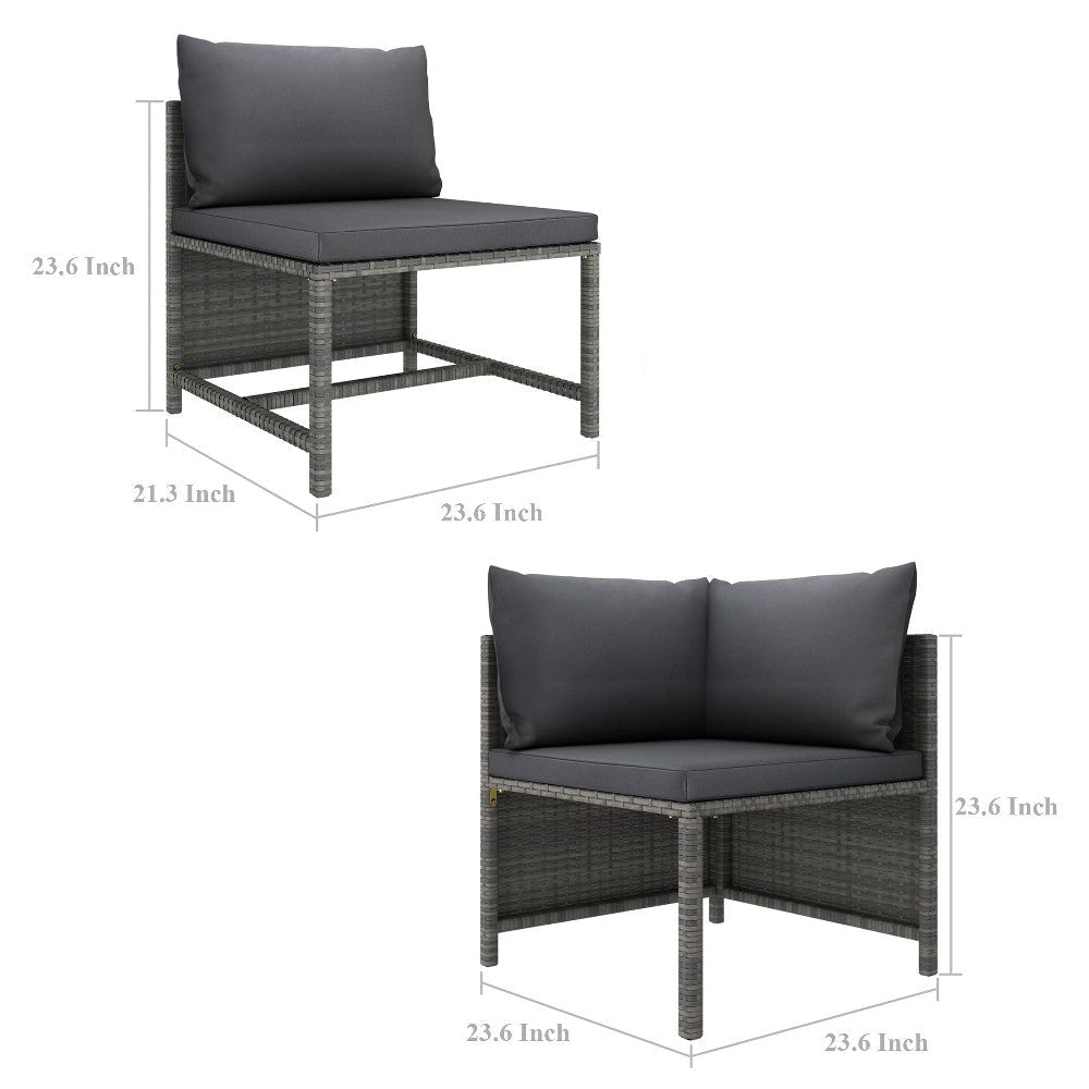 Outdoor 9pc Modular Lounge Sofa Set Gray Cushions and Poly Rattan BM325847