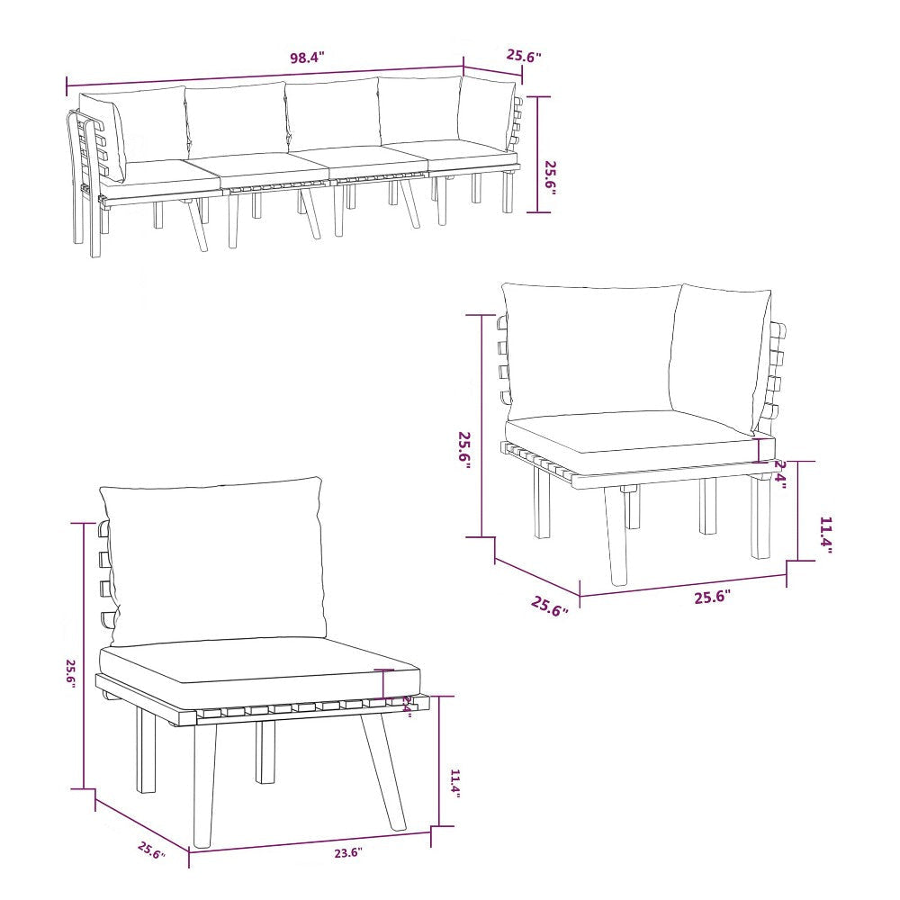 Roma 4pc Outdoor Modular Sofa Set Solid Acacia Wood BM325857