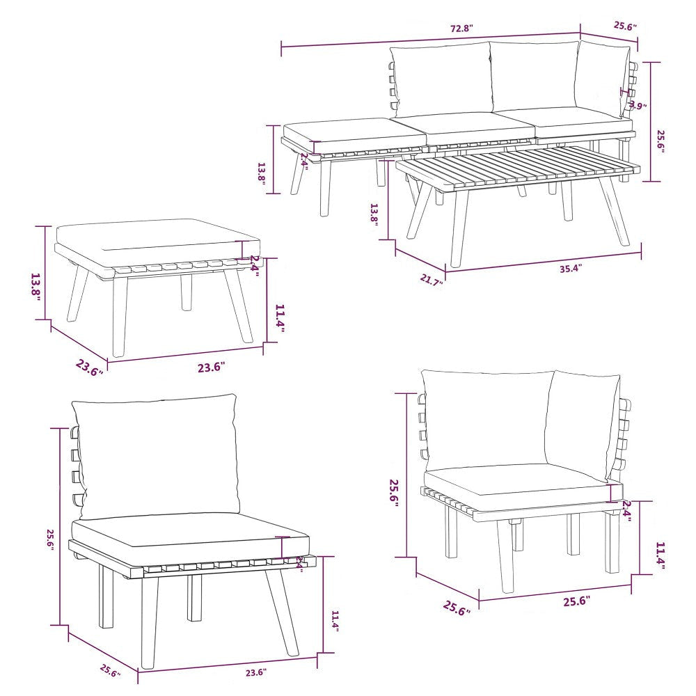 Roma 4pc Outdoor Modular Corner Sofa Set Coffee Table Footrest Wood BM325859