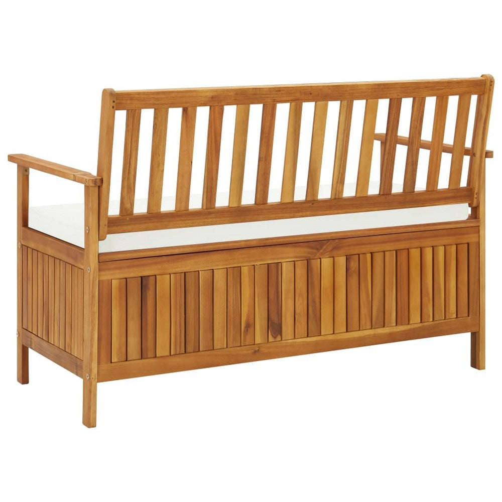 Reja Outdoor Storage Bench 47 Inch Brown Solid Acacia Wood White BM325876