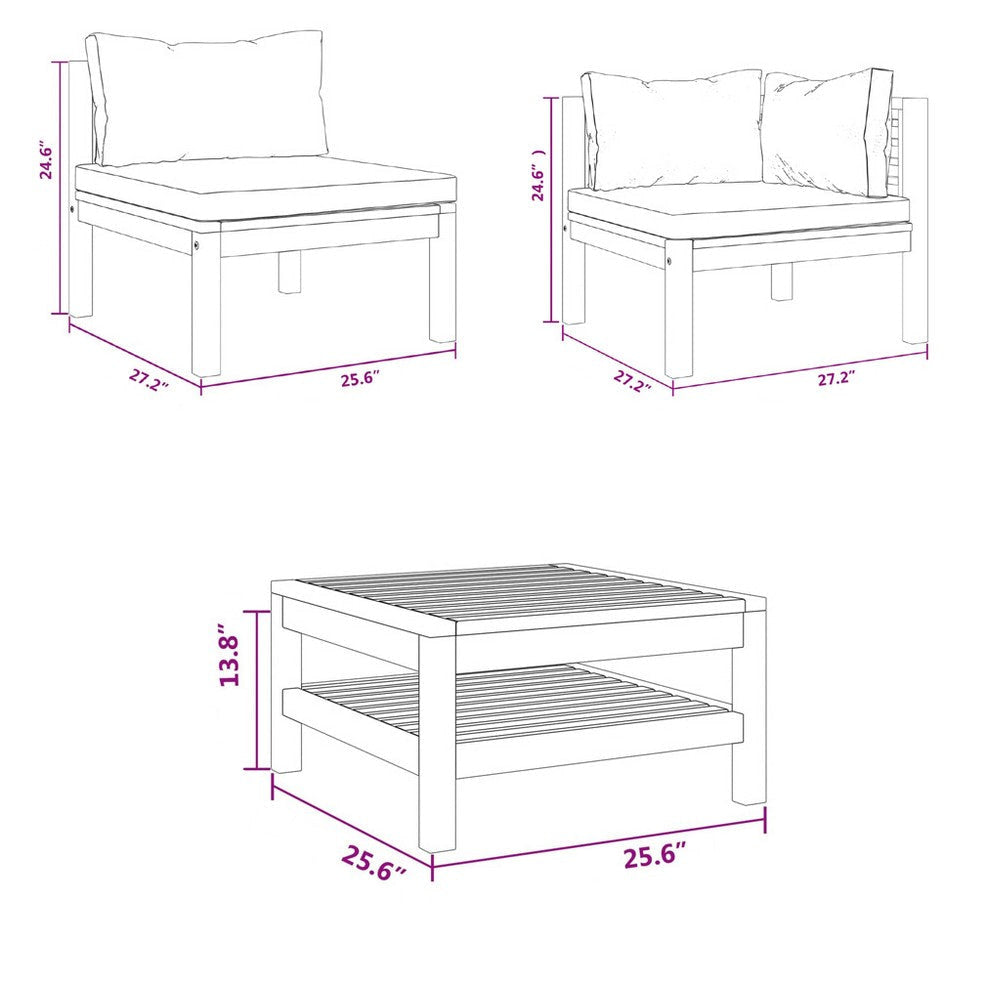 Lina 5pc Outdoor Modular Sofa and Coffee Table Set Brown Acacia Wood BM325896