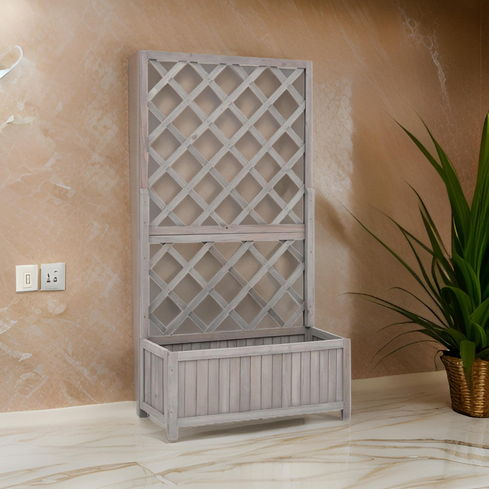 Simi Outdoor Garden Planter, Built In Trellis, 53 Inch Gray Solid Wood