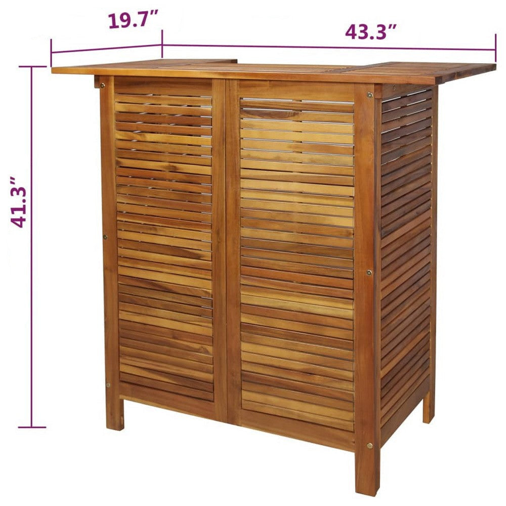 Outdoor Bar Counter Table w Shelves 43 Inch Brown Solid Acacia Wood BM325903