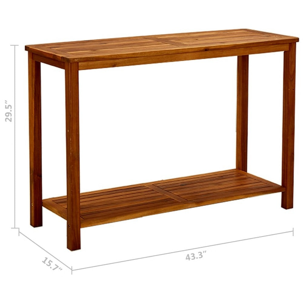 Outdoor Console Table Bottom Shelf 43 Inch Brown Solid Acacia Wood BM325905
