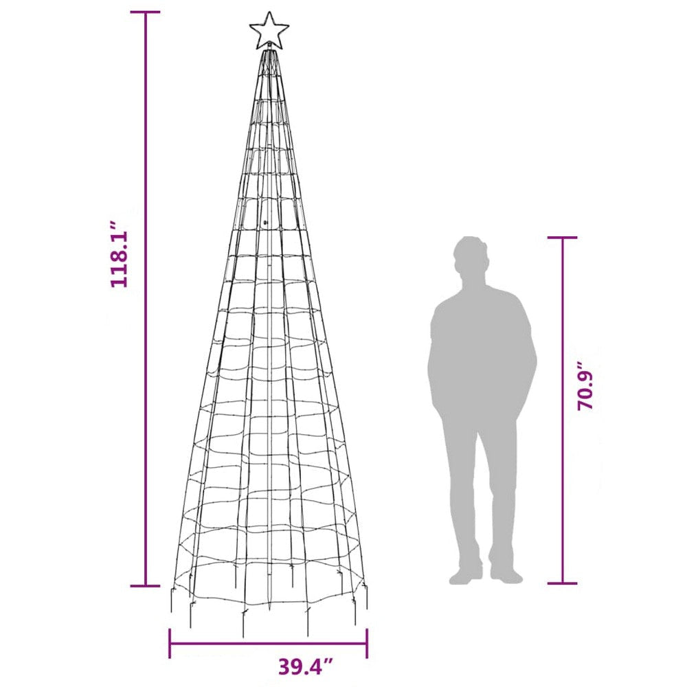 118 Inch Outdoor Cone Christmas Tree Light 570 Cool White LEDs BM325906