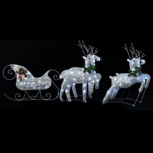 Outdoor 4 Reindeer n Sleigh Christmas Decoration, 100 LEDs, Cool White