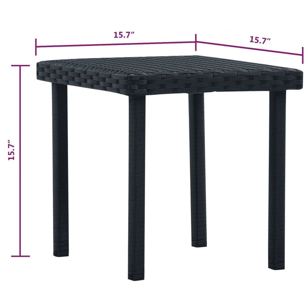 Outdoor Side End Tea Table 16 Inch Steel Square Black Poly Rattan BM325932