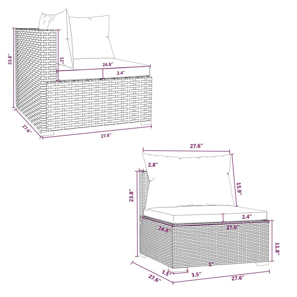 Faye 4pc Outdoor Modular Sofa Set Brown Poly Rattan and Red Polyester BM325934