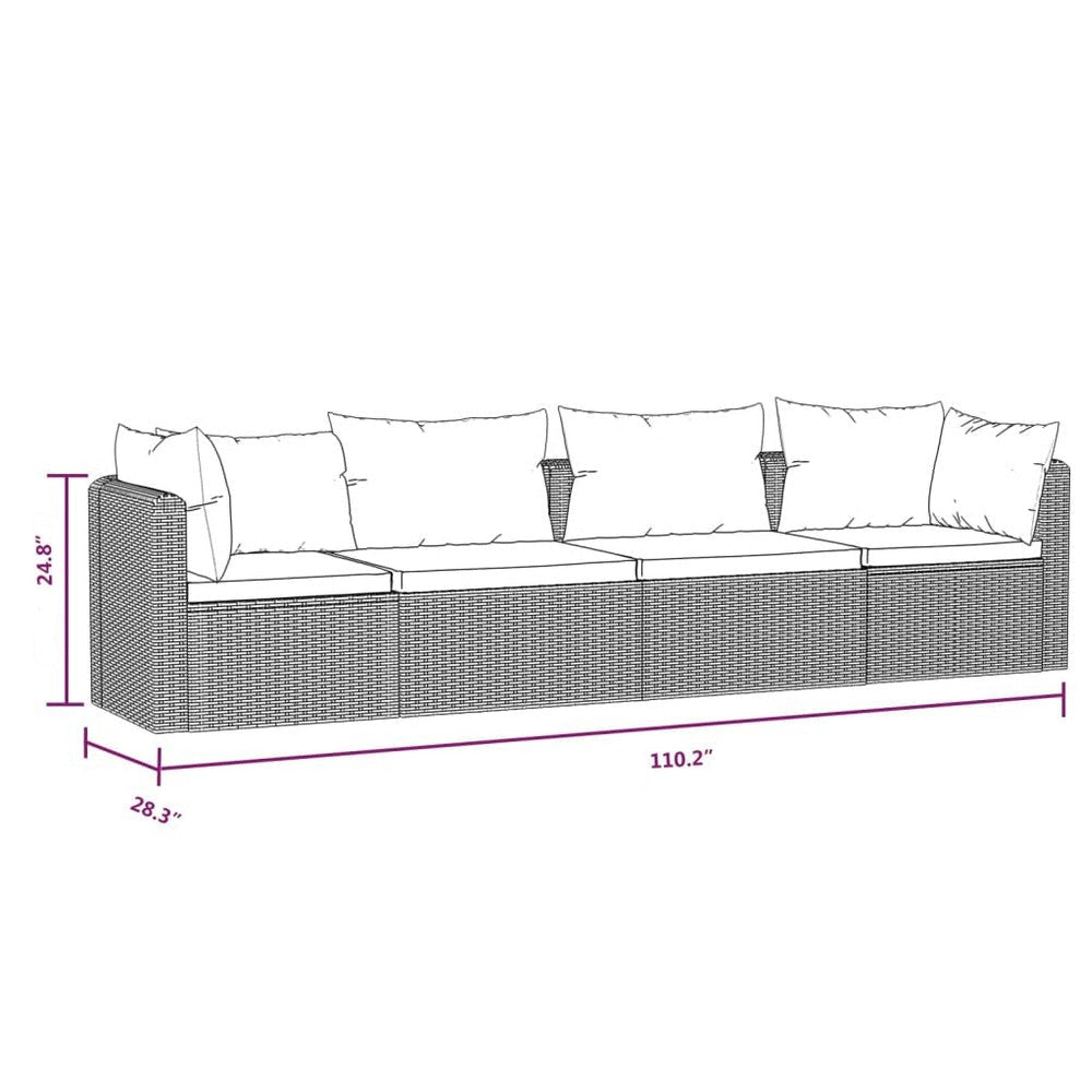 4pc Outdoor Modular Sofa Set Black Woven Poly Rattan and Cushions BM325937