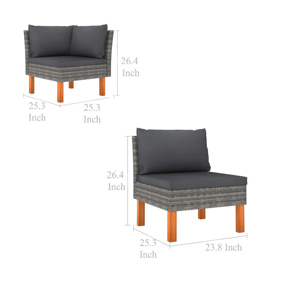 Reem 4pc Modular Sofa Set Dark Gray Woven Poly Rattan and Cushions BM325939