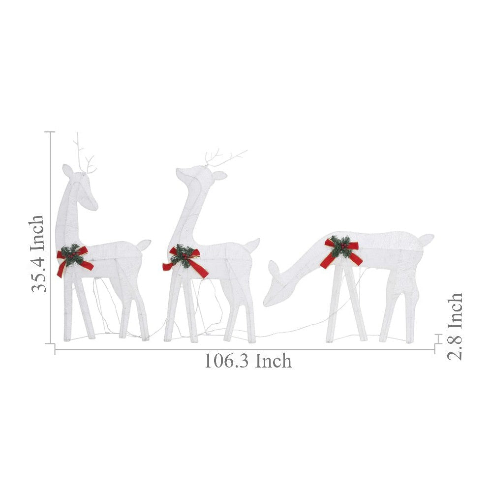 Outdoor 3 Reindeer Christmas Decoration 90 Cool White LEDs Steel BM325958