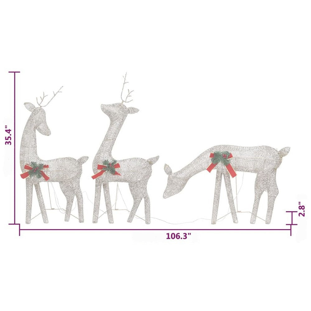 Outdoor 6 Reindeer Christmas Decoration Red Bow 180 Gold LEDs Steel BM325964