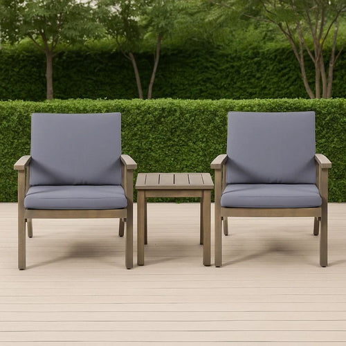 Elin Outdoor Club Chair Set of 2, Acacia Wood Frame, Gray Cushions