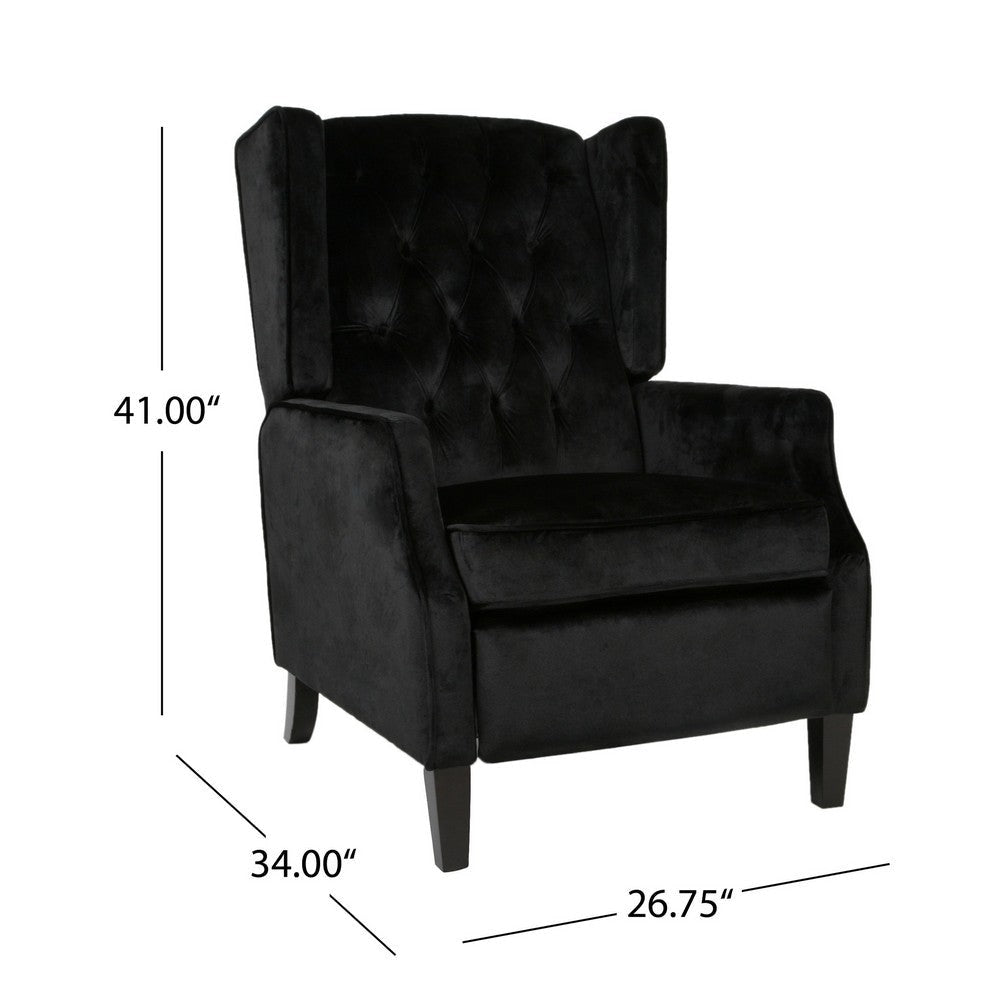Octa Manual Recliner Chair Button Tufted Wingback Design Black Velvet BM325988
