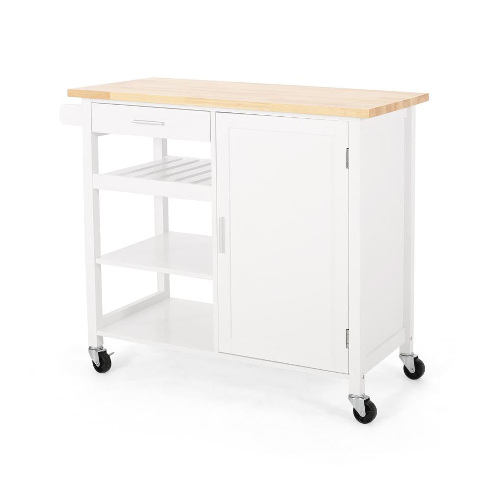 Alex Rolling Kitchen Island Bar Cart with Shelves Brown Wood White BM325993