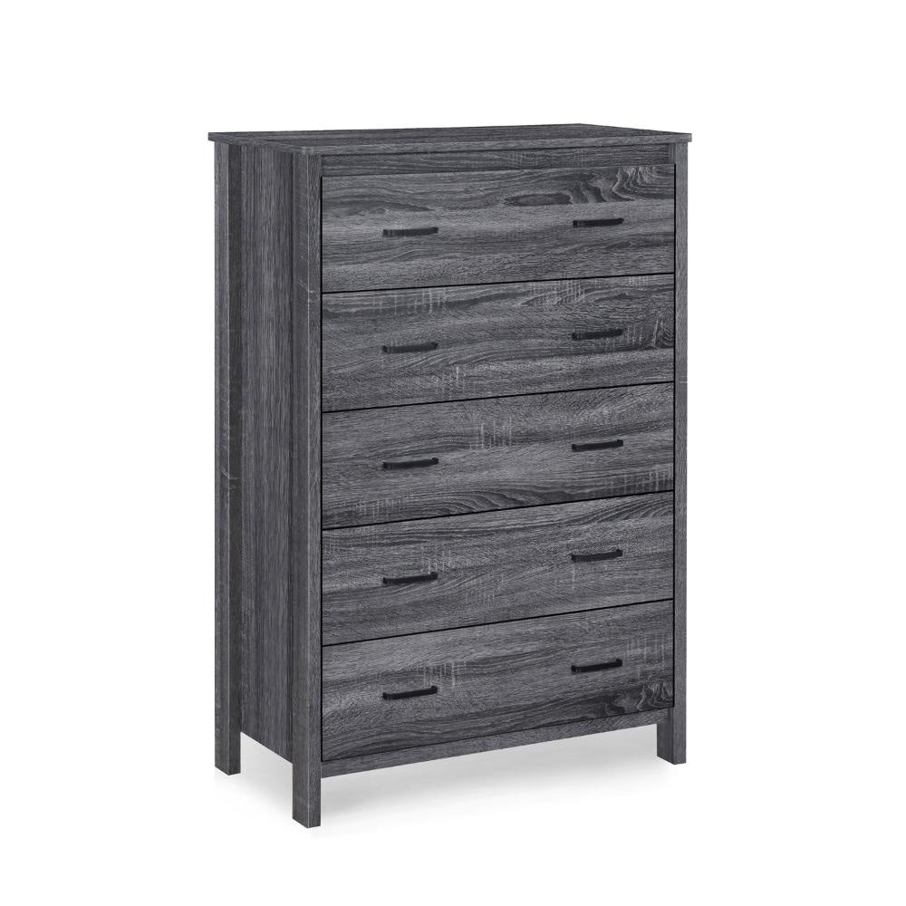 Sifa Tall Dresser Chest 5 Drawers Rustic Gray MDF Black Handles BM325998