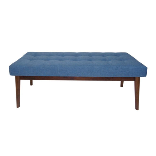 Lam Accent Ottoman Bench, 44", Button Tufted Design, Blue Cushion Seat