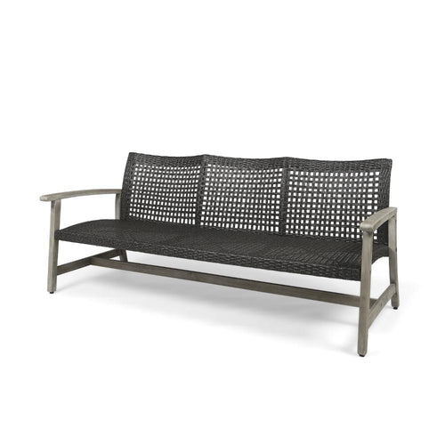 Bops Outdoor Sofa, Gray PE Woven Weaving, Coastal Acacia Wood Frame